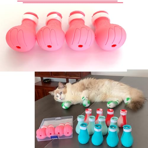 Image of Scratch Cover for Nursing Rehabilitation Cat Boots for Cats Only,Adjustable Cat Bathing Gloves(Pink-c)