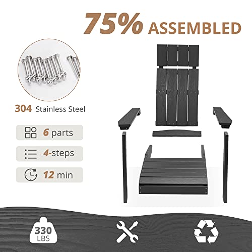 Lue Bona Modern Adirondack Chairs Set Of 4, Plastic Adirondack Chair With Headrest, Poly Adirondack Fire Pit Chairs Weather Resistant, Patio Outdoor Chairs For Porch, Deck, Pool, Garden, 330Lbs, Black #TOP6