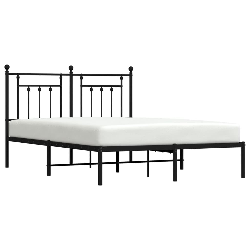 140x190 cm Metal Bed Frame with Headboard, Black | Features a steel slatted platform and under-bed storage space, requiring no box spring for bedrooms and guest rooms.