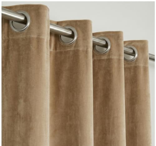 Image of Amazon Brand - Solimo Velvet Curtain Set of 2 (52x48 Inch) Plain Door & Window Curtains for Living Room & Bedroom |75% Light Blocking, Eyelet Curtains for Home Decor in Beige Color (4 feet x 4 feet)