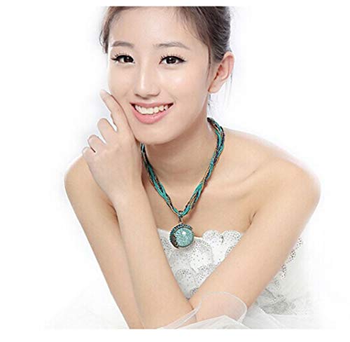 Harlorki Women Lady Retro Vintage Bohemian Style Turquoise Rhinestone Pendant Collar Chain Necklace Fashion Jewelry #TOP1