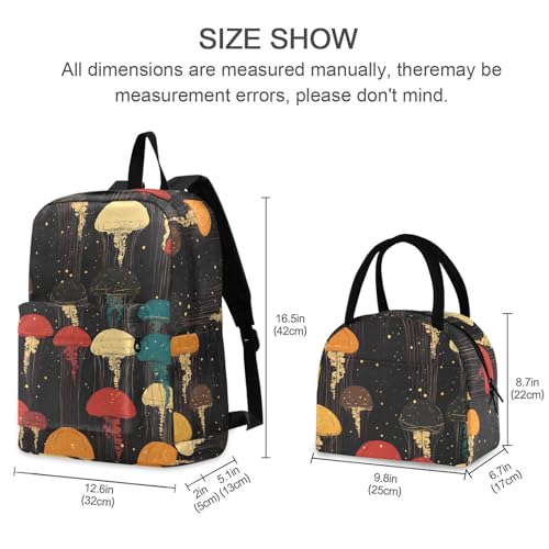 Backpack Lunch Box Set Large Capacity Travel Backpacks and Insulated Lunch Bag for Commute Hiking Picnic Vintage Cartoon Jellyfish Print2