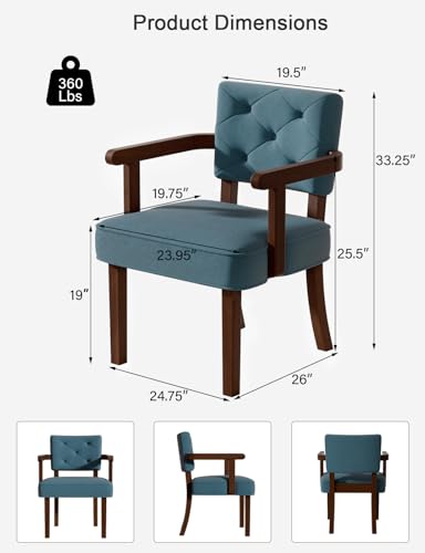 LegacyAmerhome Wood Arm Chair,Upholstered Small Accent Chairs,Butacas para Sala,Mid Century Modern Accent Chair,Tufted Back, Armrest,Cushion, Side Chair for Office,Waiting/Reading/Living Room (Blue) - Image 2