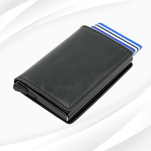 Men’s Leather RFID Wallet – Slim Aluminum Automatic Pop-Up Card Holder with 8 Card Slots, and RFID Blocking for Credit Card Protection (Black)2