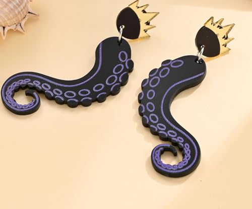 Purple Octopus Tentacle Earrings for Women Acrylic Witch Jewelry for Halloween Costume Accessory4