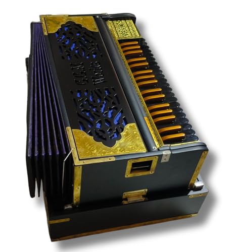 Image of Musical Works 3.4 Octave Harmonium with 9 Scale Changer | Teak Wood, Coupler & 3 Reed Set (Bass + Male + Female) | Matte Black Finish with Fiber Box - Ideal for Beginners & Performers