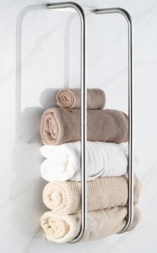 Qfmr バスタオルラック 小さなバスルーム用タオル収納 ロールタオル用 浴室用ホルダー バスルーム収納 折りたたみ大型タオル洗面用 取り付け簡単 シンプルデザイン おしゃれ 壁取り付け (シルバー 304ステンレス鋼)