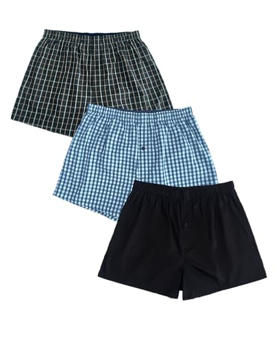 Nutria Mens Cotton Woven Boxers 3 Pack Classic Fit Loose Boxer Shorts for Men Elastic Waistband Moisture Wicking U12