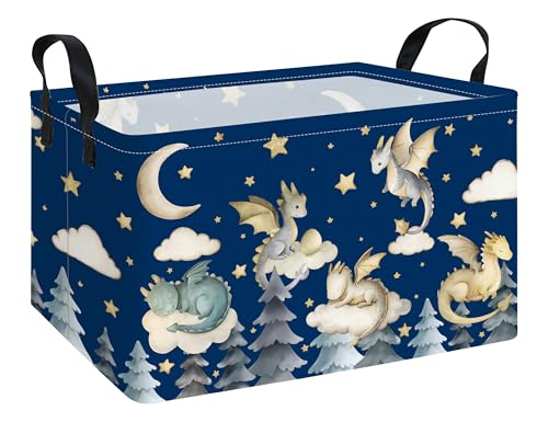 Image of Rectangular Dragon Storage Bin, Medium Fabric Closet Organizer Basket | Moisture repellent textile, reinforced carry grips, collapsible holder tidies cabinet and teenage bedroom belongings