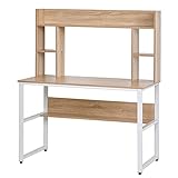 HOMCOM Office Computer Desk Writing Table Workstation with Storage Shelves, Decorative Hutches, & Strong Build, Oak