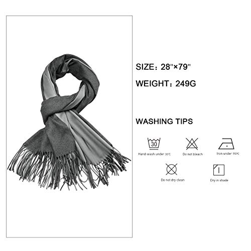 SOJOS Women Men Reversible Large Soft Cashmere Wool Wraps Shawls Scarf SC302 with Dark Grey&Light Grey - Thumbnail 4