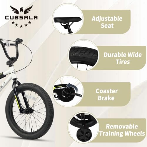cubsala 18 Inch Little Kids Bike for 5 6 7 8 Years Old Boys Girls Youth BMX Style Bicycle with Training Wheels Coaster & Rear V Brake, White - Thumbnail 2
