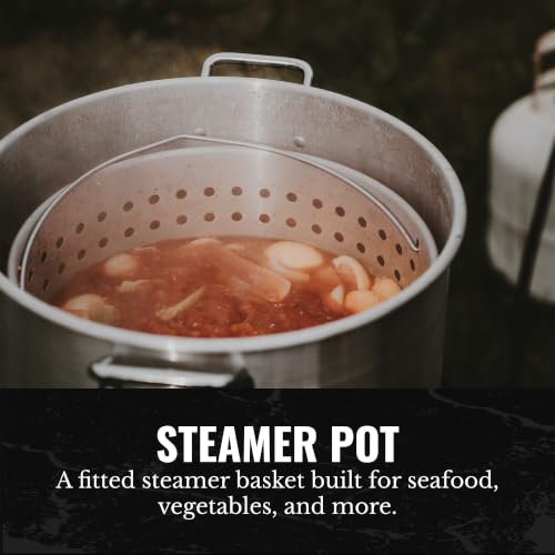 Image of GasOne 100Qt Aluminum Stock Pot with Strainer and Lid - Large Deep Fryer Pot with Basket for Boiling, Frying Turkey, Seafood, Crawfish - Food-Grade Aluminum Large Cooking Pot with Sturdy Handles