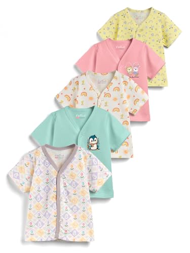 Image of HELLCAT 100% Cotton Front Open Jhabla Vest & T Shirt for Babies - Pack of 5 (Unisex,Short Sleeve)