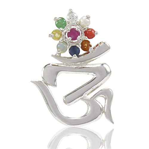 Pendentif pierre précieuse Navratna Om argent sterling 925 collier unisexe spirituel