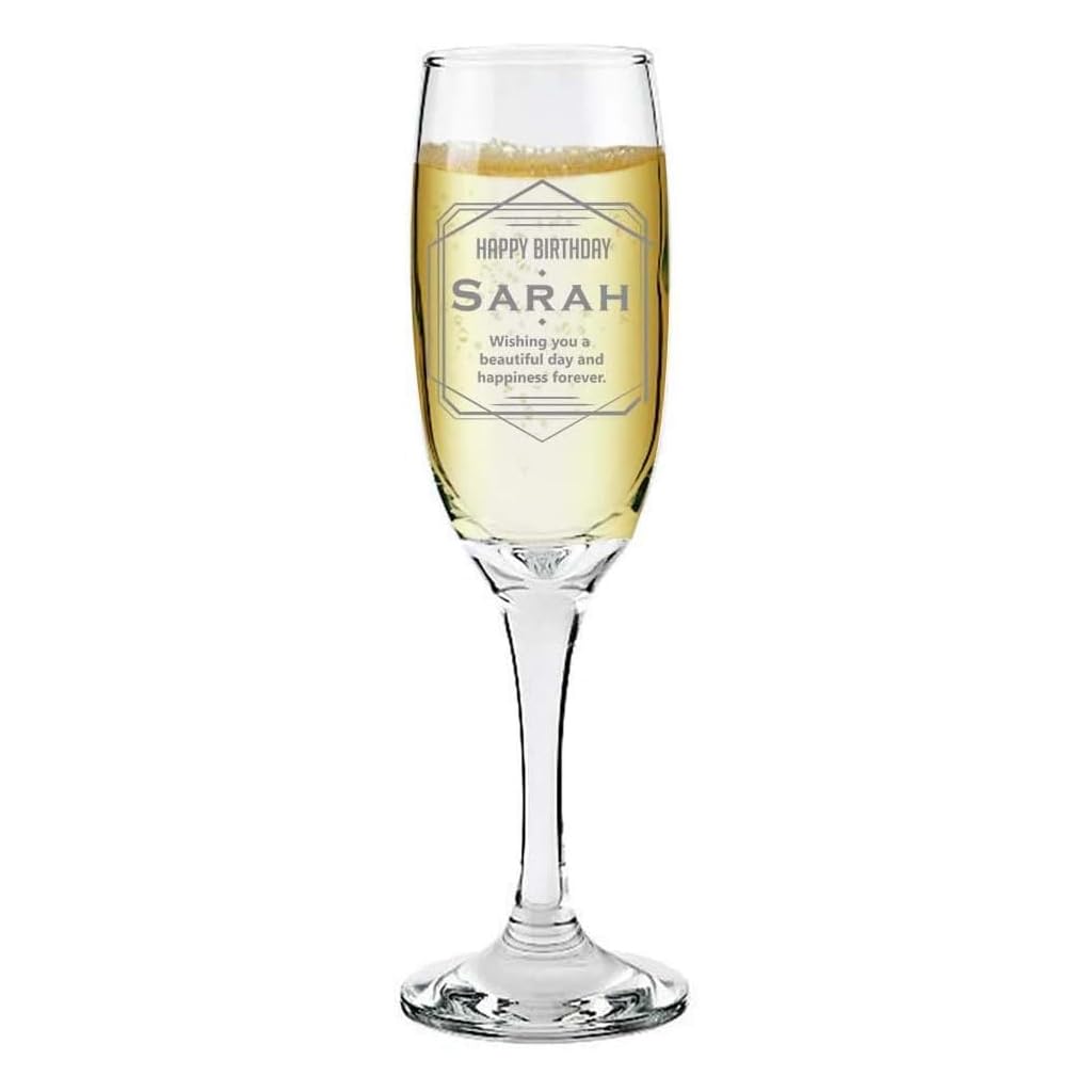 Personalised Champagne Flute | Modern Line Frame Design Engraved Prosecco Glass | Champagne Gift for Birthday Christmas Wedding Anniversary | Customise with any Name, Occasion and Message, 210 ml