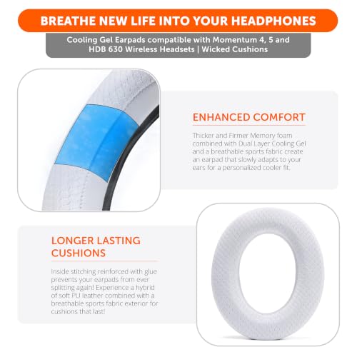 Image of WC Freeze Momentum 4 & 5 - Cooling Gel Earpads for Sennheiser Momentum 4 & 5 Wireless Headphones by Wicked Cushions - Boost Comfort, Thickness, & Sound Isolation for Epic Listening | White