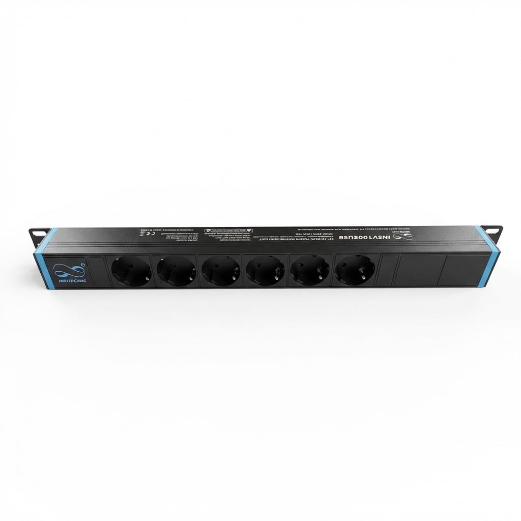 Infitronic - INSV1005USB – 19 cali 1HE listwa zasilająca z 6 gniazdami, rozdzielacz prądu z 2 x USB Charging/przełącznik z (Power Twist Output)