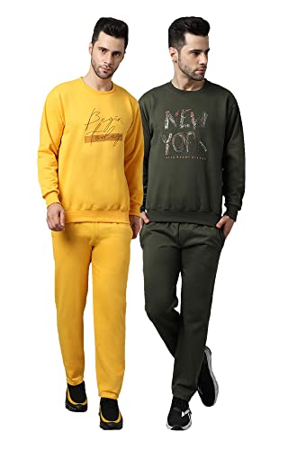 Image of Mack Jonney Fleece Printed Tracksuit Co-ord Set for Men (Pack of 2)-SW 47 YLW 44 MRN LOWER YLW MRN 04-P