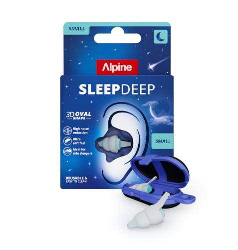 Alpine SleepDeep Bouchons d’Oreilles pour Dormir - Forme Ovale - Gel Anti Bruit Intégré - Confort et Atténuation au Max - Bouchons Anti Bruit avec Filtres Souples (Taille Small/Petite)