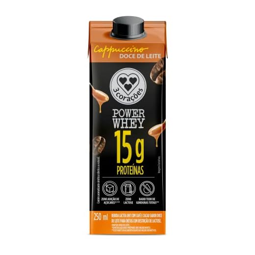 Bebida 3 Corações Cappuccino Power Whey Doce de Leite 250ml