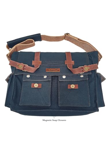 Image of The House of tara Canvas Messenger bags Large | Cotton Sling One Side Shoulder Bags for Men & Women with Adjustable Crossbody strap, Padded Partition & 4 External Pockets