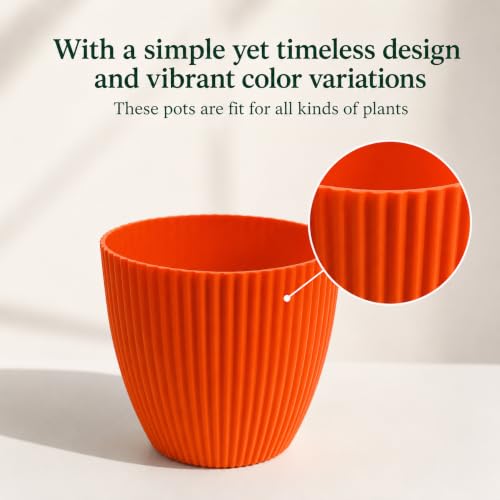 Image of Plastic Flower Pot for Indoor & Outdoor Plants | Decorative Round Planter | Lightweight Garden Pot (Set of 7)