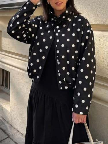 Cicy Bell Womens Polka Dot Short Trench Coat Cropped Stand Collar Jackets — view 2