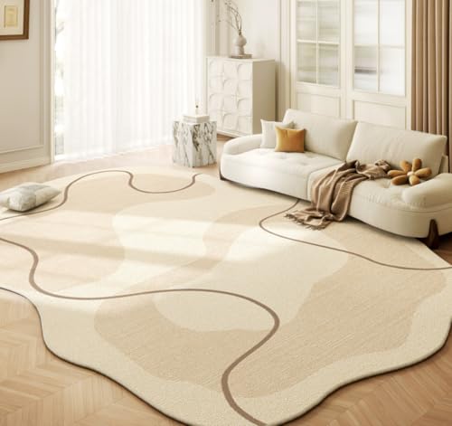 Tapete moderno irregular beige fácil limpieza 2x6 ft miniatura 3