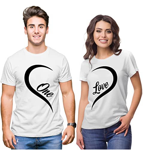 Image of Hangout Hub | Couple Tshirts | One Love Heart | Matching Dress| Set of 2 | Printed|Regular Fit | Cotton T-shirts|Couple Matching dress | Half Sleeves