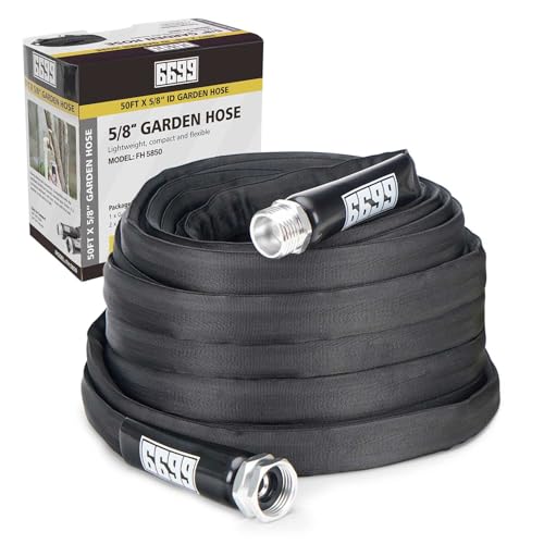 6699 Garden Hose 50FT x 5/8 Flexible Lightweight Garden Flat Water Pipe with 3/4Solid Fittings for Watering Flowers/Lawns Car Wash Pet Washing