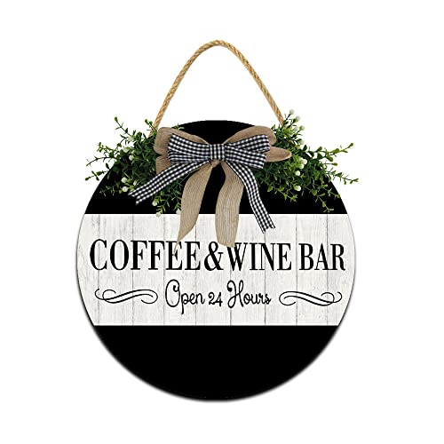 Coffee and Wine Bar Sign 12x12In Rustic Wooden Farmhouse Wood Sign, Bar Decor for Wine Shop Restaurant, Kitchen, Breakfast Nook or Coffee Lover Gifts