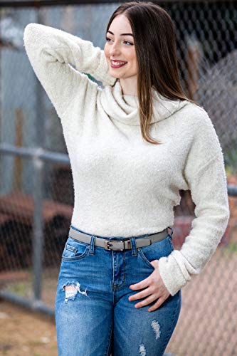 Women's Leather Ratchet Belt, Trim to Fit 18"- 44" Waist, No Holes, Packed in a Gift Box (W723X Light Gray, 25mm Wide)4