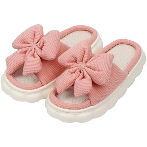 Aopuro Women Summer Slippers Open Toe Bow Shoes Memory Foam House Slippers Rubber Sole Sandal Indoor Outdoor Birthday Christmas Gifts Cover