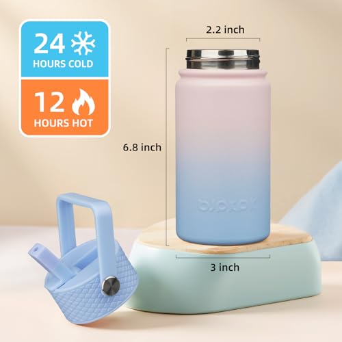 Image of BJPKPK Insulated Water Bottle, 15oz Stainless Steel with Straw Lid