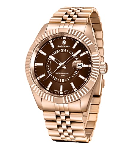 Image of Sapphero Men's Analog Watch - Waterproof Diamond Silver Quartz With Date Display - Stainless Steel Casual Luxury Wrist Watch - Unique Dress Gift for Men