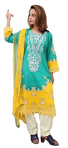 Ready to Wear Embroidered Lawn Pakistani Dresses for Women Shalwar, Kameez with Dupatta - Three Piece Set