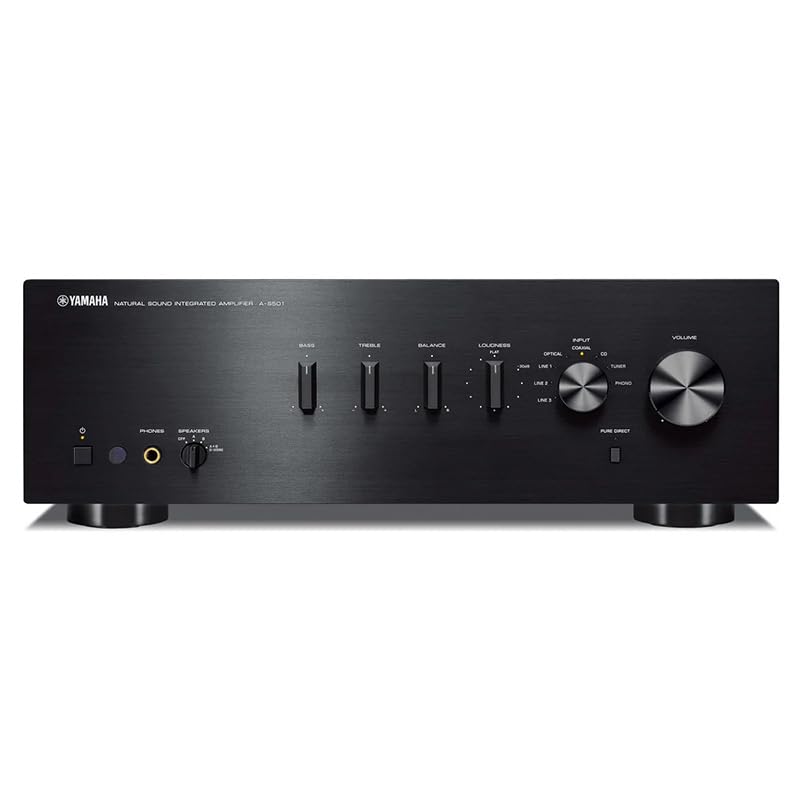 Image of Yamaha A-S501 Amplifier Bundle w /AudioQuest Jack Russell Cable (Black) | Integrated amplifier with 85W x 2, optical /coaxial inputs, Pure Direct and AudioQuest Jack Russell 4m subwoofer cable