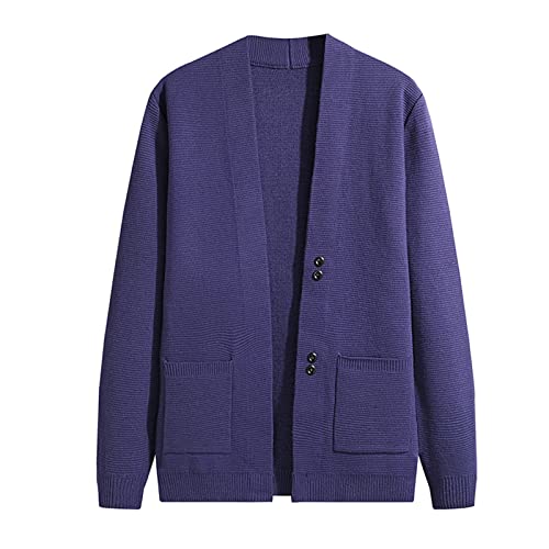 Cardigan homme bleu marine en coton veste mince décontractée à 3 boutons pour l'automne taille M