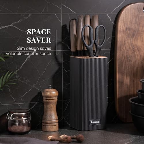 Astercook Knife Set, 6-Piece Kitchen Knife Set with Block, High Carbon Stainless Steel Ultra Sharp Kitchen Knives, Wood Grain Handle, Dishwasher Safe Knife Block Set, Black, Kitchen Utility Knives — view 2