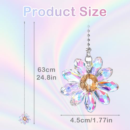 Image of 2Pcs Crystal Ceiling Fan Pull Chains, 1.8 inch Crystal Glass Flower Pendants with 25 inch Ceiling Fan Chain Extender and Connector, Rainbow Fan Pull Decorative for Bathroom Toilet Light Ceiling
