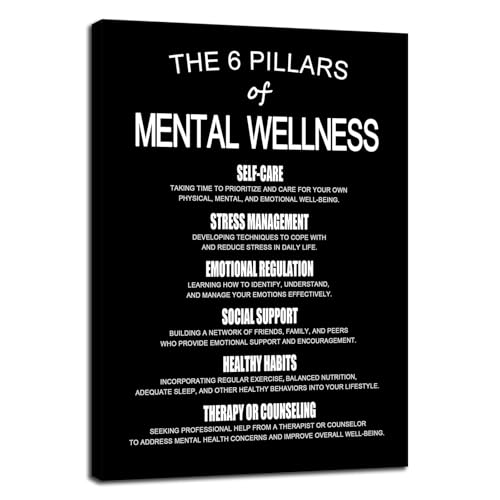 WYJDFART Inspirational Quotes THE 6 PILLARS OF MENTAL WELLNESS Motivational Wall Art Mental Health Guides Therapy Room Wall Decor for Home School Bedroom Office Framed Ready to Hang [12" W X 18" H]