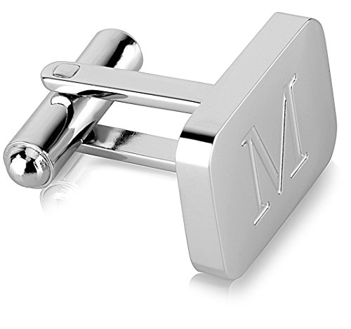 18K White-Gold Plated Initial Engraved Stainless Steel Men’s Cufflinks With Gift Box -Personalized Alphabet Letter’s A-Z By Lux & Pair3