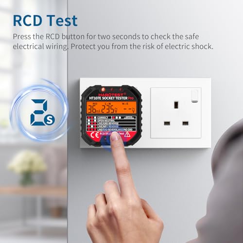 Socket Tester RCD Plug Outlet Tester, Electrical Receptacle Detector with LCD Display, 90-250V Power Socket Automatic Electric Circuit Polarity Voltage Detector Plug Breaker Finder