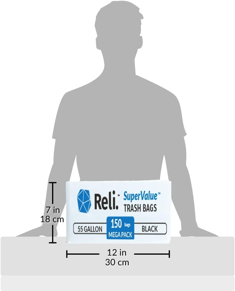 Reli. Easy Grab Trash Bags, 55-60 Gallon (150 Count), Made in USA | Star Seal Super High Density Rolls (Heavy Duty Can Liners, Garbage Bags, Bulk Contractor Bags 50, 55, 60 Gallon Capacity) - Black : Health & Household