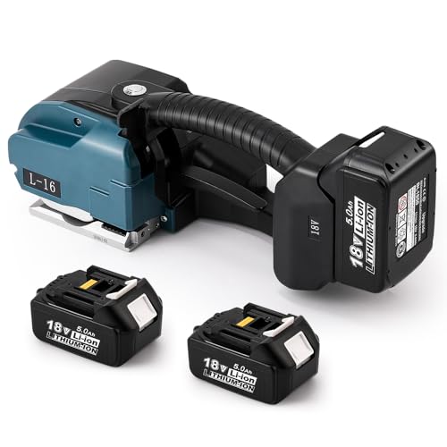 Flyrivergo 5000mAh Electric Strapping Machine - 2×Rechargeable Batteries with Display Screen, Industrial Automatic Banding Tool for 0.35-0.63'' Width Straps, Easy to Use for Warehouse Packaging