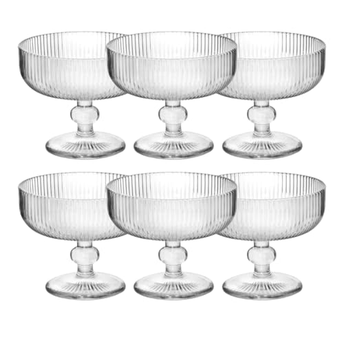 Jogo com 6 Taças de Vidro Canelado 320ml para Sobremesa Sorvetes e Doces Transparente Design Sofisticado Resistente Ideal para Mesa Posta Cozinha Restaurante Premium