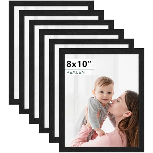 PEALSN 8x10 Picture Frame Set of 6 Black Picture Frames with HD Plexiglass Wall Gallery Photo Frames for Wall Mounting or Tabletop Display Black Woodgrain