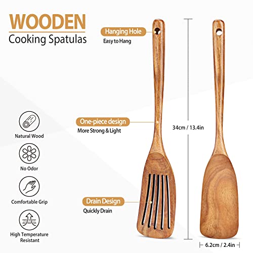 Pack Of 2 Wooden Cooking Spatula, Non Stick Solid Turner, Heat Resistant Slotted Spatulas,Ideal Kitchen Cookware Set For Frying,Baking,Flipping,Mixing #TOP1