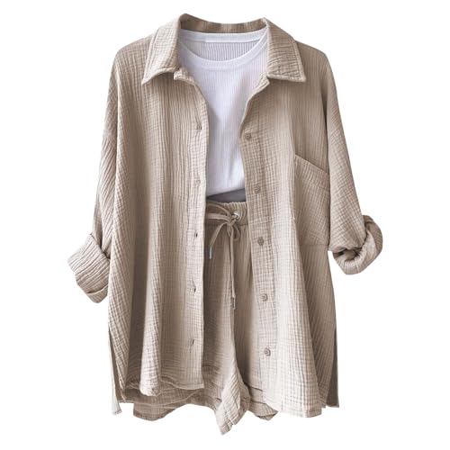 Jinitaimei Musselin Bluse Damen Baumwolle Langarm Lässig Elegant Hemdbluse Lockere Passform Tunika Leicht Luftige Oberteil Mit Knöpfen Und Tasche